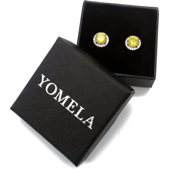 Women's Round Yellow Birthstone Elegant Mall Dainty Halo Cubic Zirconia Earring - Picture 3 of 6